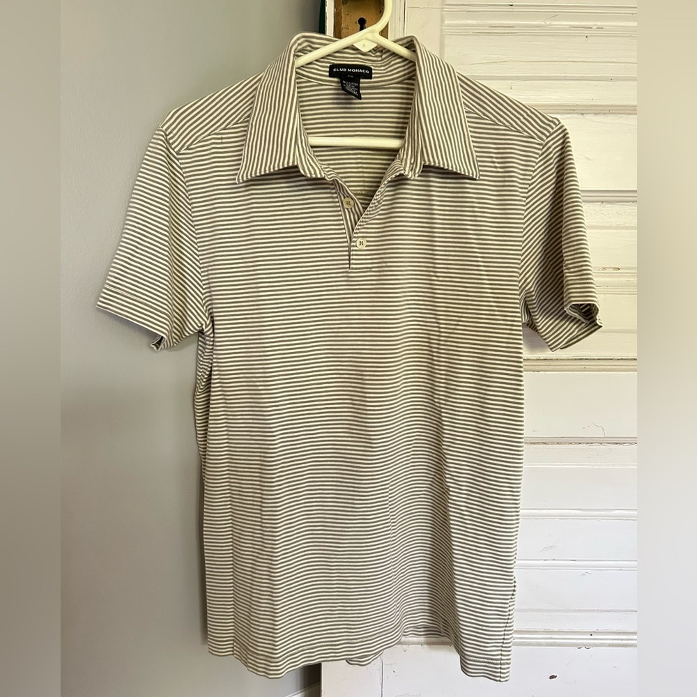 Club Monaco Men's Striped Polo Shirt - Black and White